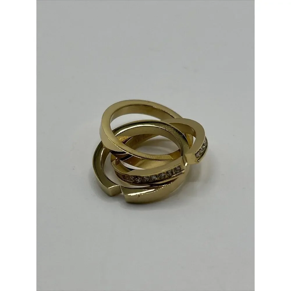 Vita Fede Ring Size 7.5 Cassio Pave‎ Multi Stacked Goldtone Interchangeable NWT
